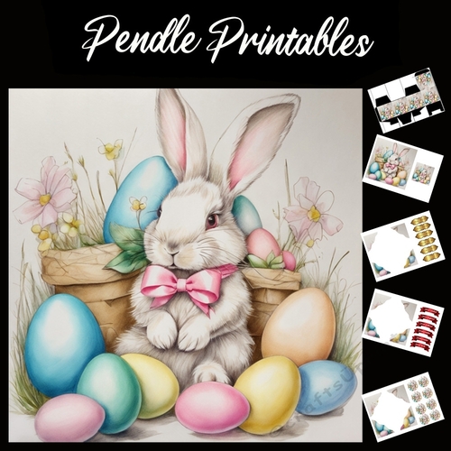 Cute Easter Bunny Rabbit With Egg 143 7x7 Card Kit. Matching Box, Gift Bauble,Tag