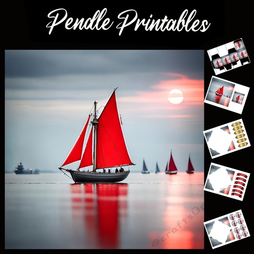 The Red Sail. 7x7 Card Kit. Matching Box, Gift Bauble,Tag