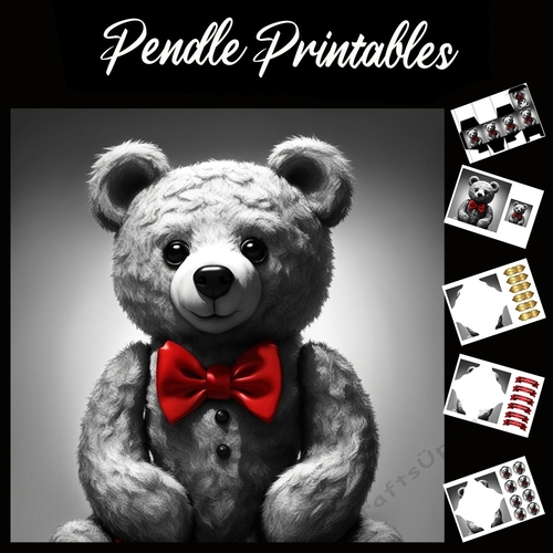 Bowtie Bear . 7x7 Card Kit. Matching Box, Gift Bauble,Tag