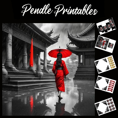 The Red Kimono. 7x7 Card Kit. Matching Box, Gift Bauble,Tag