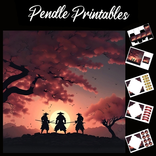 Three Dusk Warriors 7x7 Card Kit. Matching Box, Gift Bauble,Tag