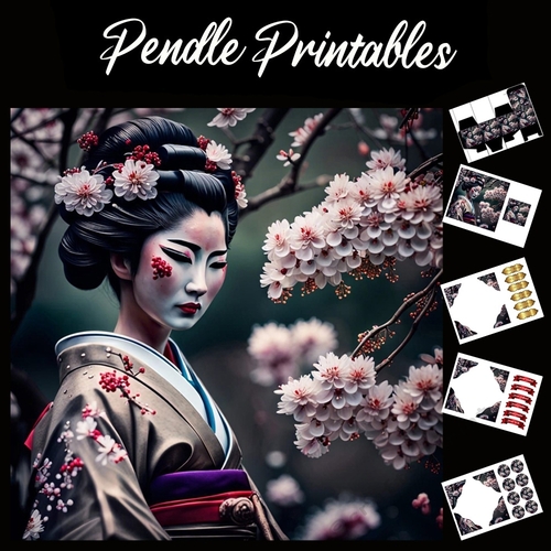 Blossom Geisha 7x7 Card Kit. Matching Box, Gift Bauble,Tag