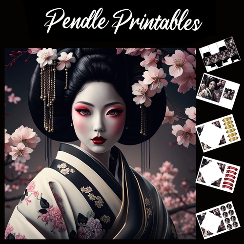 Beautiful Japanese Geisha Lady 7x7 Card Kit. Matching Box, Gift Bauble,Tag