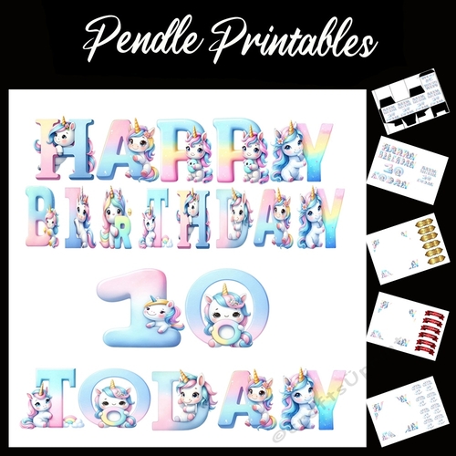 Happy Birthday 10 Today Unicorn Card 7x7 Card Kit. Matching Box, Gift Bauble,Tag