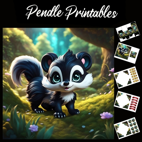 A Cute Skunk 7x7 Card Kit. Matching Box, Gift Bauble,Tag