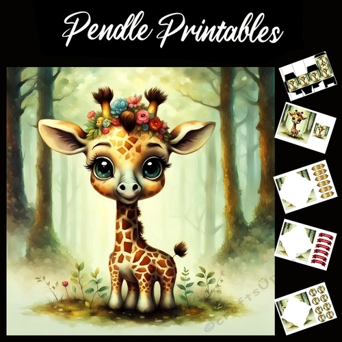 Cute Flower Girl Giraffe 7x7 Card Kit. Matching Box, Gift Bauble,Tag