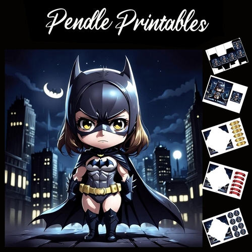 Batwoman Anime Style Character 7x7 Card Kit. Matching Box, Gift Bauble,Tag