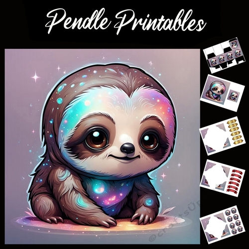 Sid The Magical Sloth 7x7 Card Kit. Matching Box, Gift Bauble,Tag