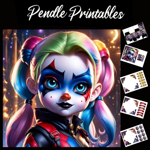Young Harley Quinn 7x7 Card Kit. Matching Box, Gift Bauble,Tag