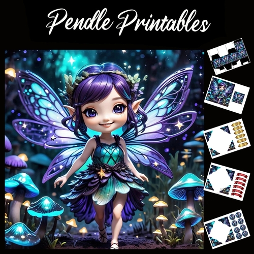 Pretty Purple Fairy 7x7 Card Kit. Matching Box, Gift Bauble,Tag