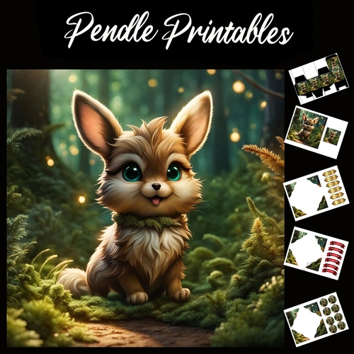 Anime Style Cute Creature 7x7 Card Kit. Matching Box, Gift Bauble,Tag