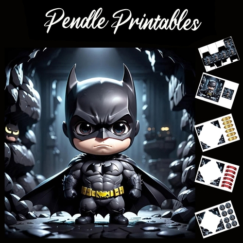 Young Batman Anime Style 7x7 Card Kit. Matching Box, Gift Bauble,Tag