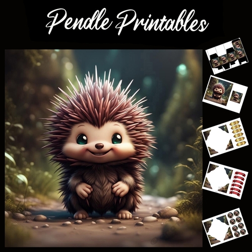 Cute Henry Hedgehog 7x7 Card Kit. Matching Box, Gift Bauble,Tag