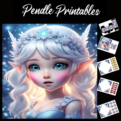  Cute Little Ice Fairy Anime Style 7x7 Card Kit. Matching Box, Gift Bauble,Tag