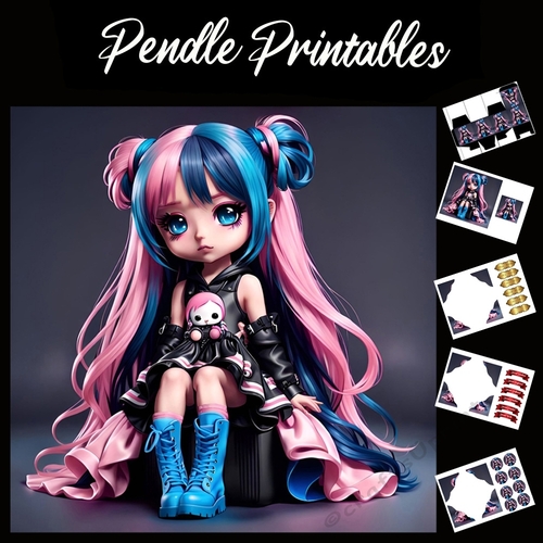  Cute Little Anime Style Girl Doll 7x7 Card Kit. Matching Box, Gift Bauble,Tag