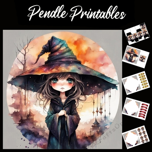Cutest Witch Painted Style Anime 7x7 Card Kit. Matching Box, Gift Bauble,Tag