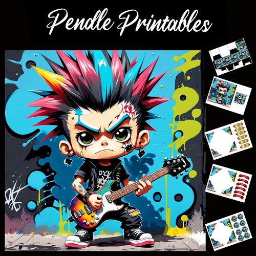 Punk Rock Rules Boy  7x7 Card Kit. Matching Box, Gift Bauble,Tag