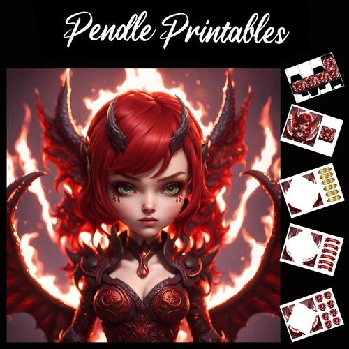 Anime Style Red Horny Female Devil 7x7 Card Kit. Matching Box, Gift Bauble,Tag