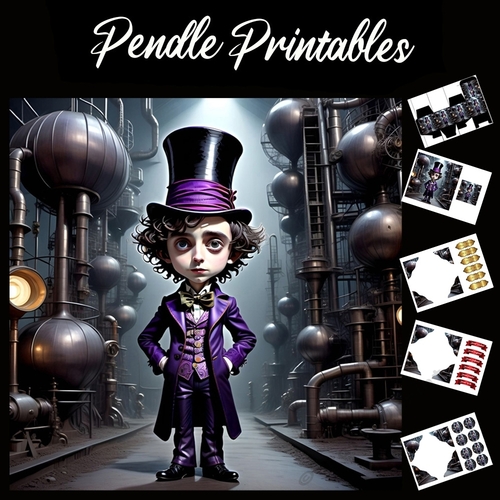 Anime Style Young Willy Wonka 7x7 Card Kit. Matching Box, Gift Bauble,Tag