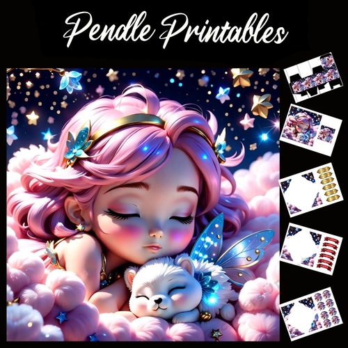 Sweet Dreams Girl & Baby Bear 7x7 Card Kit. Matching Box, Gift Bauble,Tag