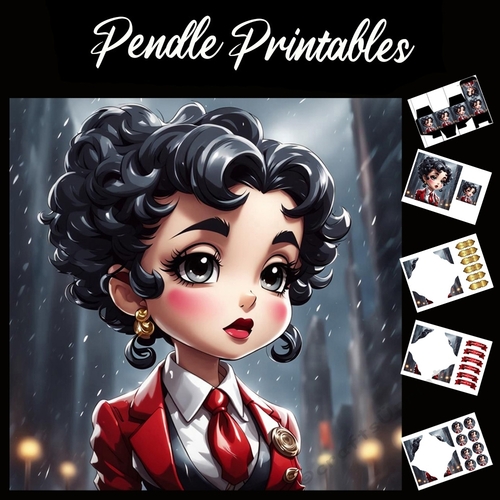 Anime Style Betty Boop 7x7 Card Kit. Matching Box, Gift Bauble,Tag