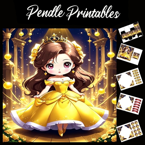 Anime Style Belle 7x7 Card Kit. Matching Box, Gift Bauble,Tag