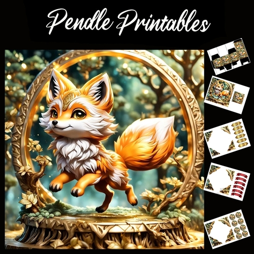 Anime Style Fox 7x7 Card Kit. Matching Box, Gift Bauble,Tag