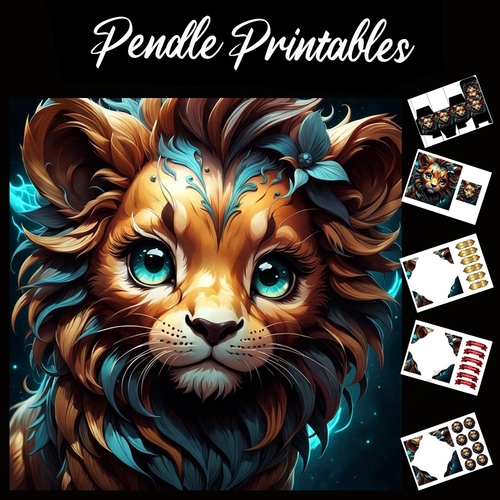 Anime Style Cute Lion Cub 7x7 Card Kit. Matching Box, Gift Bauble,Tag