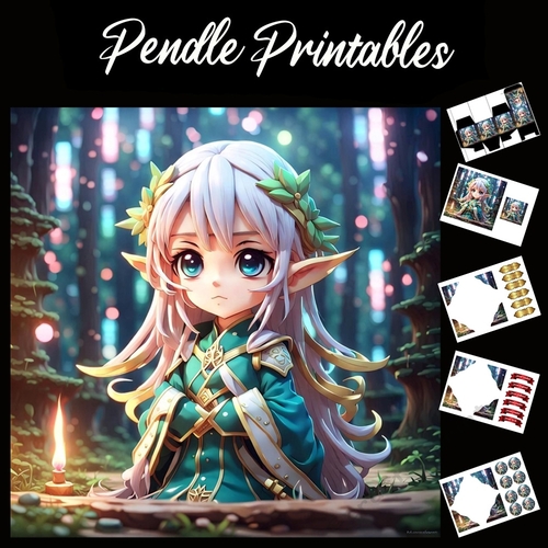 Japanese Anime Style Elf 7x7 Card Kit. Matching Box, Gift Bauble,Tag