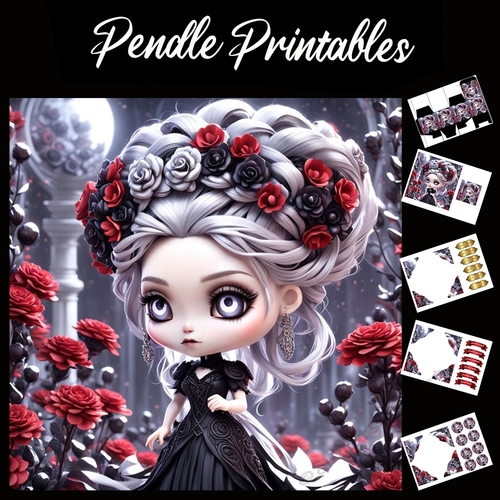  Anime Style Gothic Bride 7x7 Card Kit. Matching Box, Gift Bauble,Tag