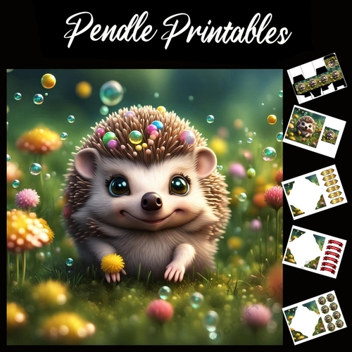 Cute Hedgehog & The Bubbles 7x7 Card Kit. Matching Box, Gift Bauble,Tag