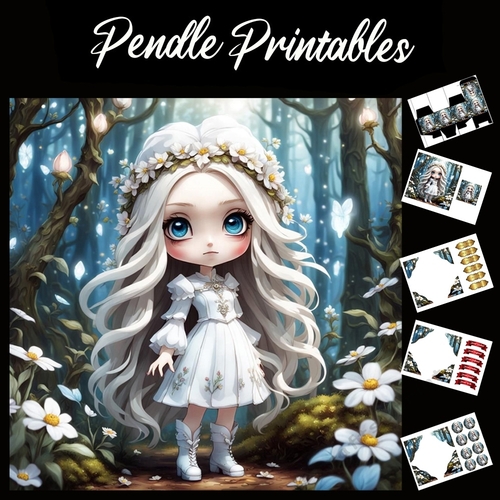 Anime Style Girl In White 7x7 Card Kit. Matching Box, Gift Bauble,Tag