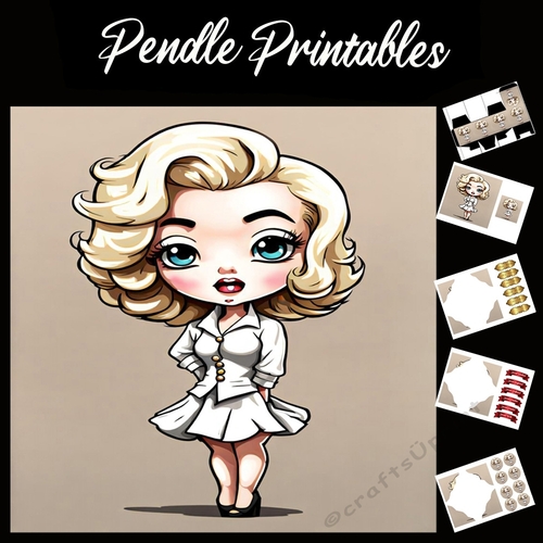 Anime Cartoon Style Marily Monroe 7x7 Card Kit. Matching Box, Gift Bauble,Tag