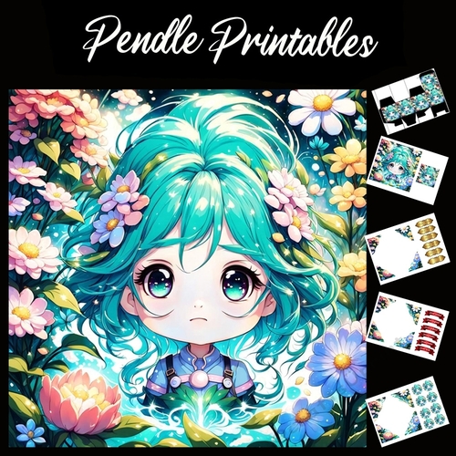 Anime Style Cartoon Cute Girl 7x7 Card Kit. Matching Box, Gift Bauble,Tag