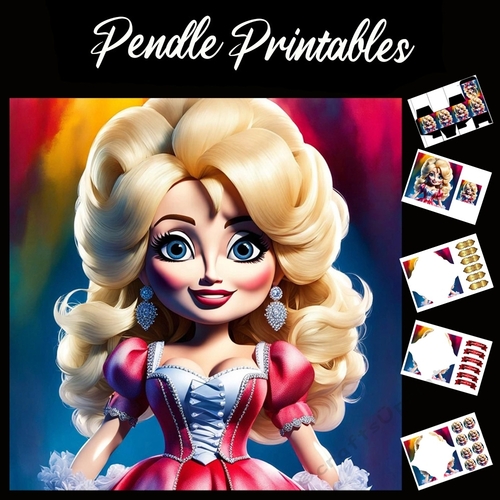 Anime Style Dolly Parton 7x7 Card Kit. Matching Box, Gift Bauble,Tag