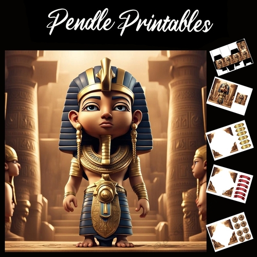 Anime Style Egyptian Pharaoh 7x7 Card Kit. Matching Box, Gift Bauble,Tag