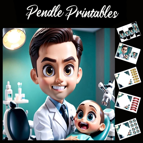 Anime Style Dentist 7x7 Card Kit. Matching Box, Gift Bauble,Tag