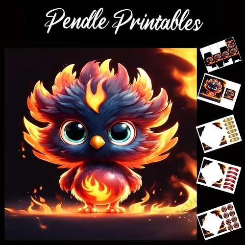 Anime Style Chick On Fire 7x7 Card Kit. Matching Box, Gift Bauble,Tag