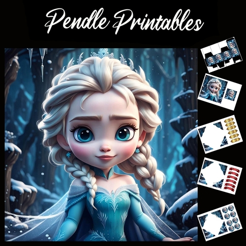 Anime Style Frozen Princess 7x7 Card Kit. Matching Box, Gift Bauble,Tag