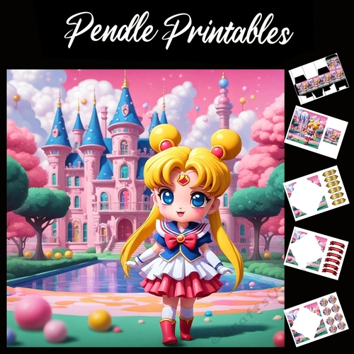 Japanese Anime Cute Sailor Girl 7x7 Card Kit. Matching Box, Gift Bauble,Tag
