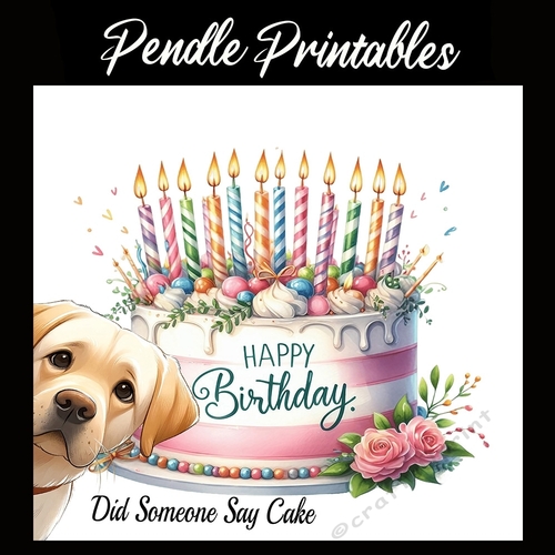 Golden Labrador Cake Lover  7x7 Card Kit. Matching Box, Gift Tag