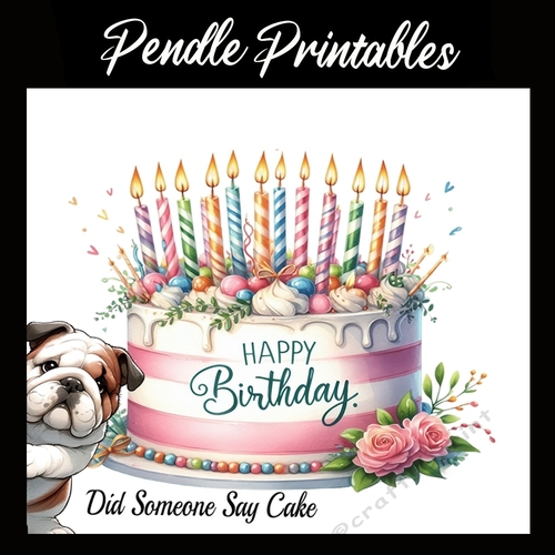 Bulldog Cake Lover  7x7 Card Kit. Matching Box, Gift Tag