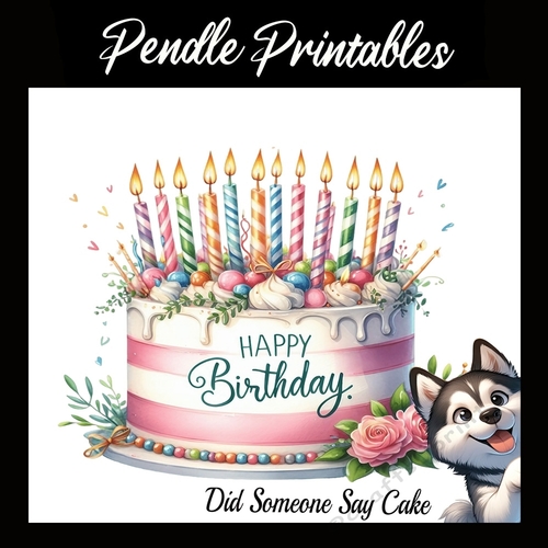 Husky Shepherd Cake Lover  7x7 Card Kit. Matching Box, Gift Tag