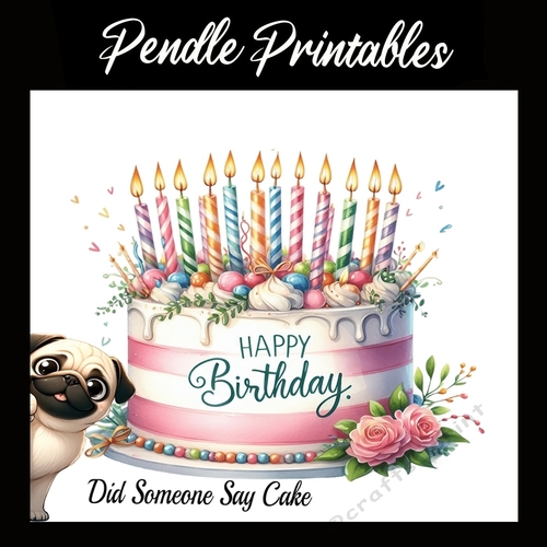 Pug Cake Lover  7x7 Card Kit. Matching Box, Gift Tag