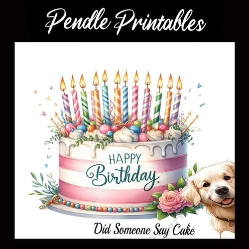 Golden Retriever Cake Lover  7x7 Card Kit. Matching Box, Gift Tag