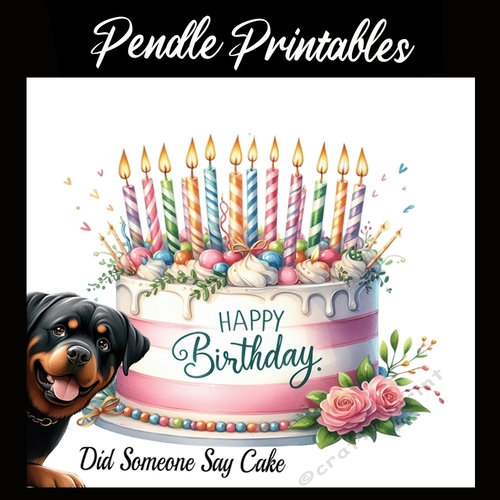 Rottweiler Cake Lover  7x7 Card Kit. Matching Box, Gift Tag