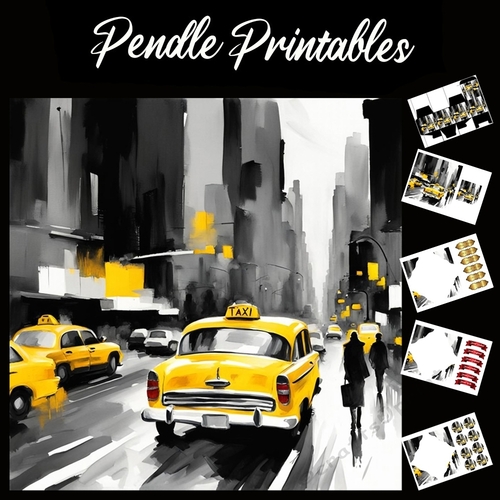 Yellow Cab Co 7x7 Card Kit. Matching Box, Gift Bauble,Tag