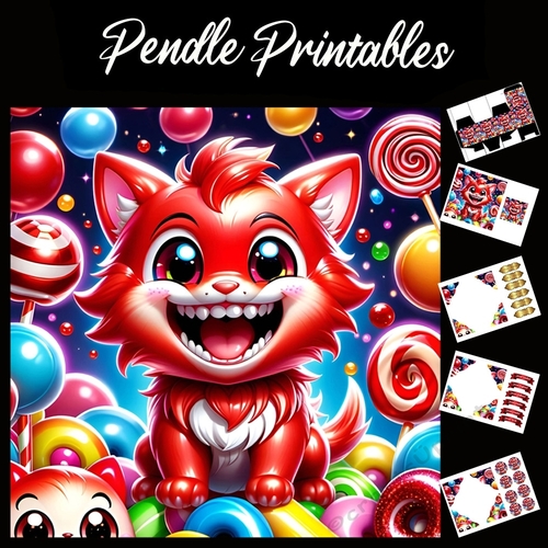 Sweet Candy Kitten 7x7 Card Kit. Matching Box, Gift Bauble,Tag