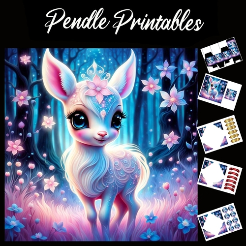 The Mystical White Fawn 7x7 Card Kit. Matching Box, Gift Bauble,Tag