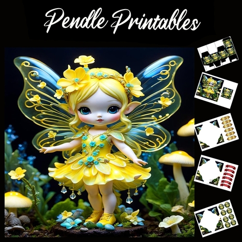 Cute Yellow Fairy 7x7 Card Kit. Matching Box, Gift Bauble,Tag